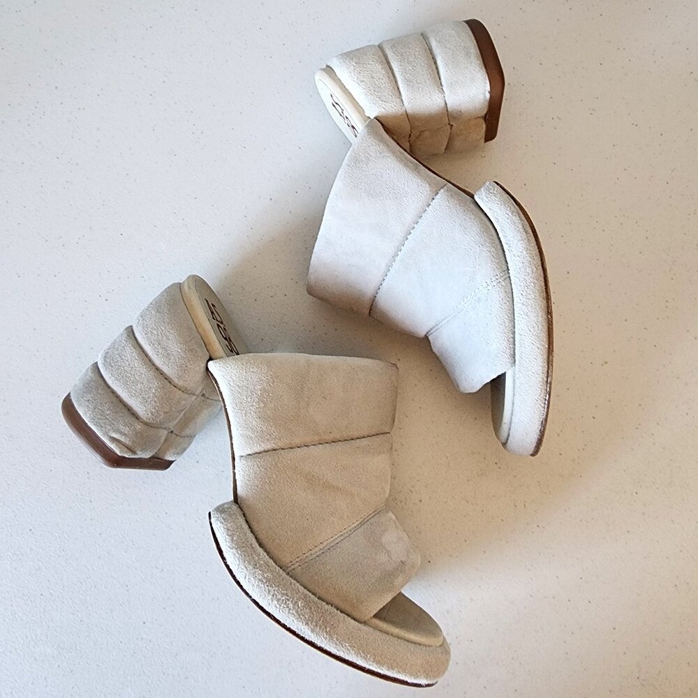 A.S.98 Cream Suede Open-Toe Block Heel Sandals